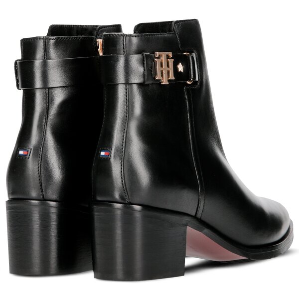 tommy hilfiger th buckle mid heel boot leather
