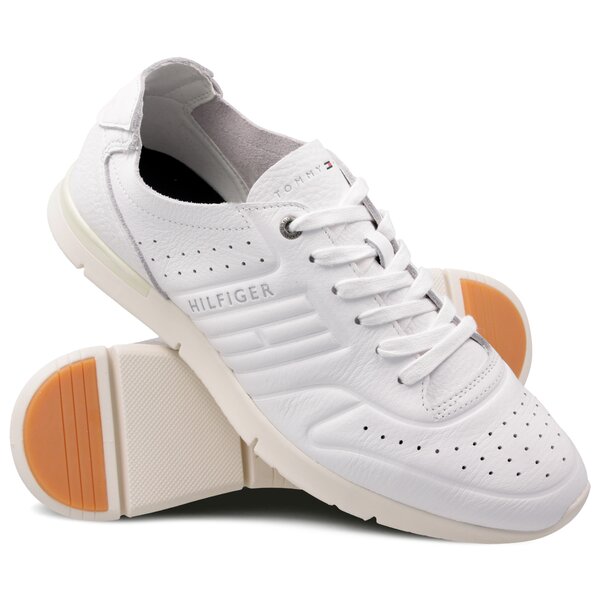 Męskie sneakersy (buty) TOMMY HILFIGER UNLINED TH LIGHT LEATHER RUNNER fm0fm01630100 kolor biały