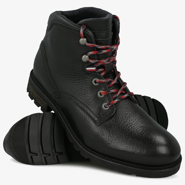 Męskie buty za kostkę TOMMY HILFIGER WINTER TEXTURED LEATHER BOOT fm0fm02430990 kolor czarny