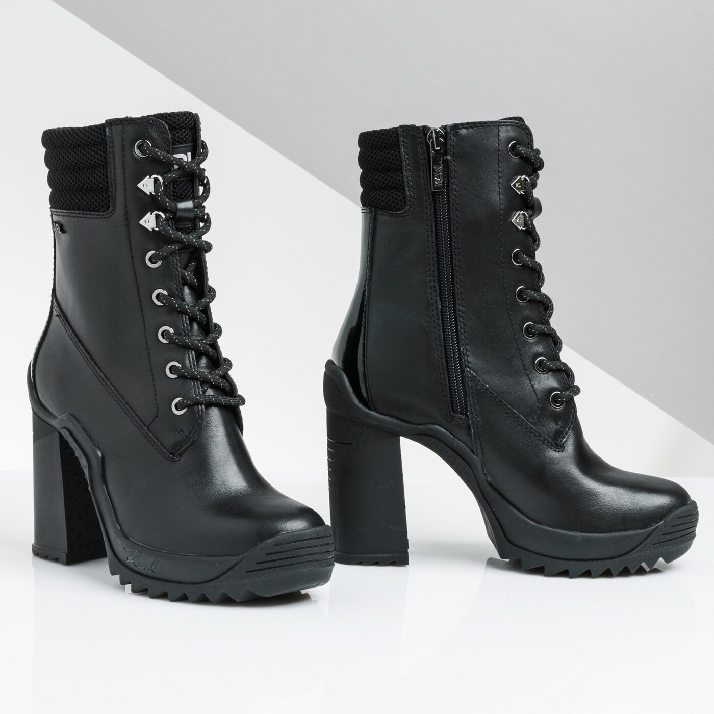Damskie botki / sztyblety KARL LAGERFELD VOYAGE III ANKLE LACE BOOT kl30155000 kolor czarny