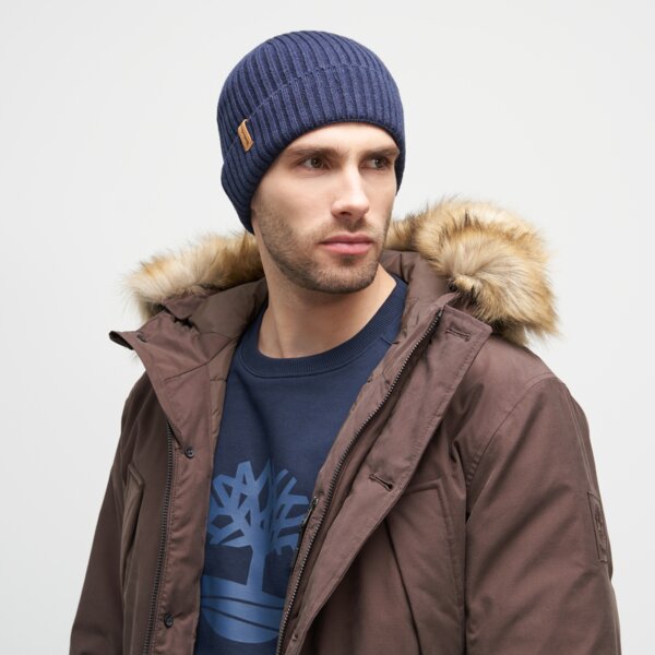 Damska czapka zimowa TIMBERLAND CZAPKA RIB KNIT BEANIE tb0a66524511 kolor granatowy