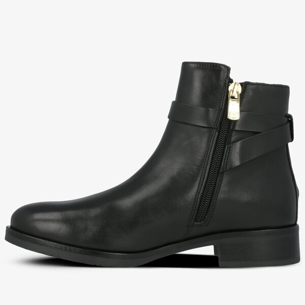 Damskie botki / sztyblety TOMMY HILFIGER TH HARDWARE LEATHER FLAT BOOTIE fw0fw04280990 kolor czarny