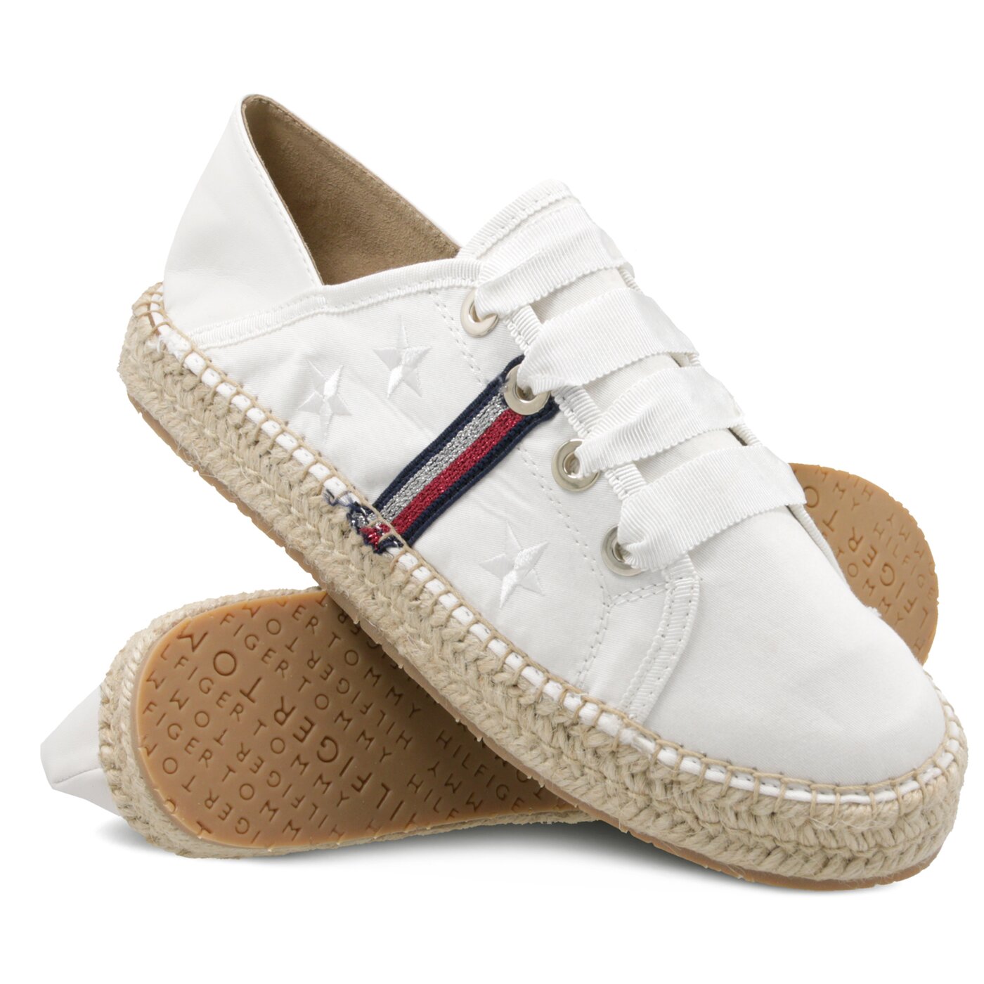Damskie espadryle TOMMY HILFIGER SAMMY 19C FLAT ESPADRILLE CORPORATE RIBBON fw0fw03801121 kolor biały