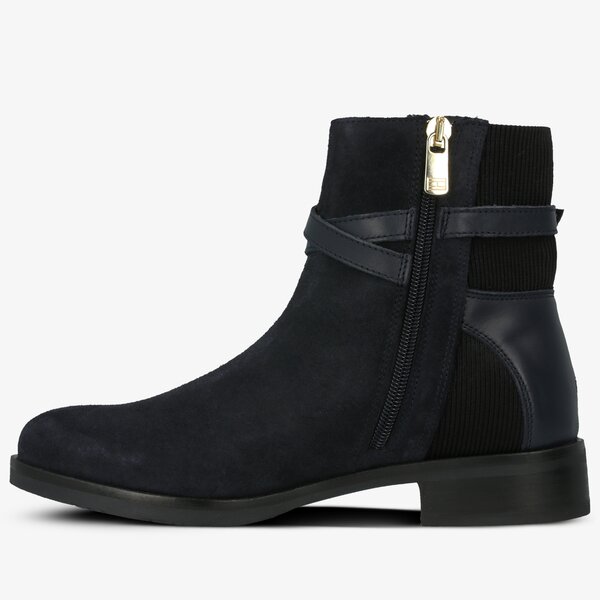 Damskie botki / sztyblety TOMMY HILFIGER TH HARDWARE SUEDE FLAT BOOTIE fw0fw04281403 kolor granatowy