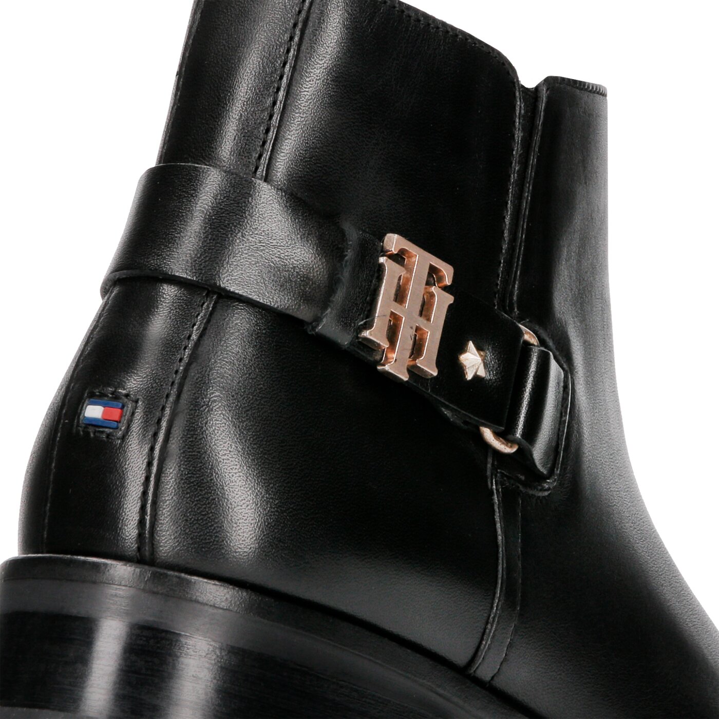 Damskie botki / sztyblety TOMMY HILFIGER TH BUCKLE LEATHER BOOTIE fw0fw03128990 kolor czarny