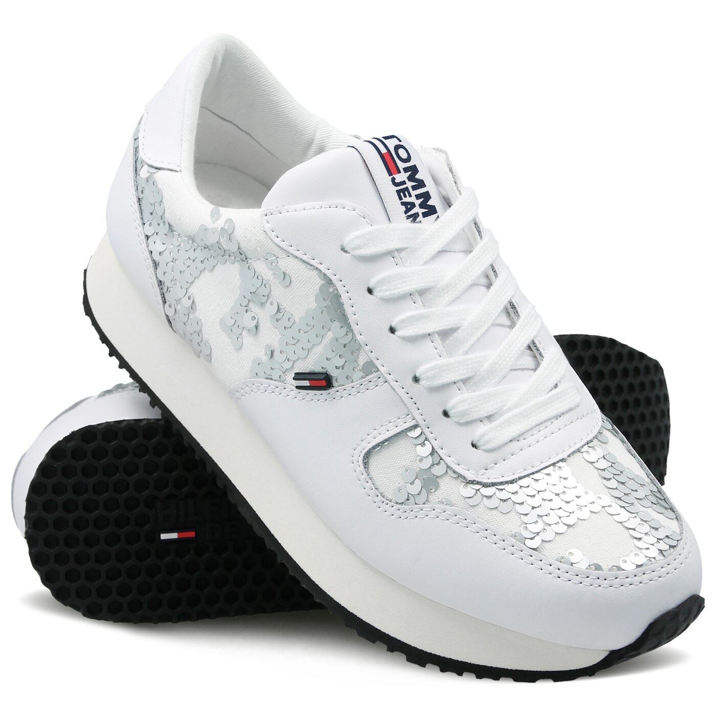Damskie sneakersy (buty) TOMMY HILFIGER TOMMY JEANS SEQUIN SNEAKER en0en00190100 kolor biały