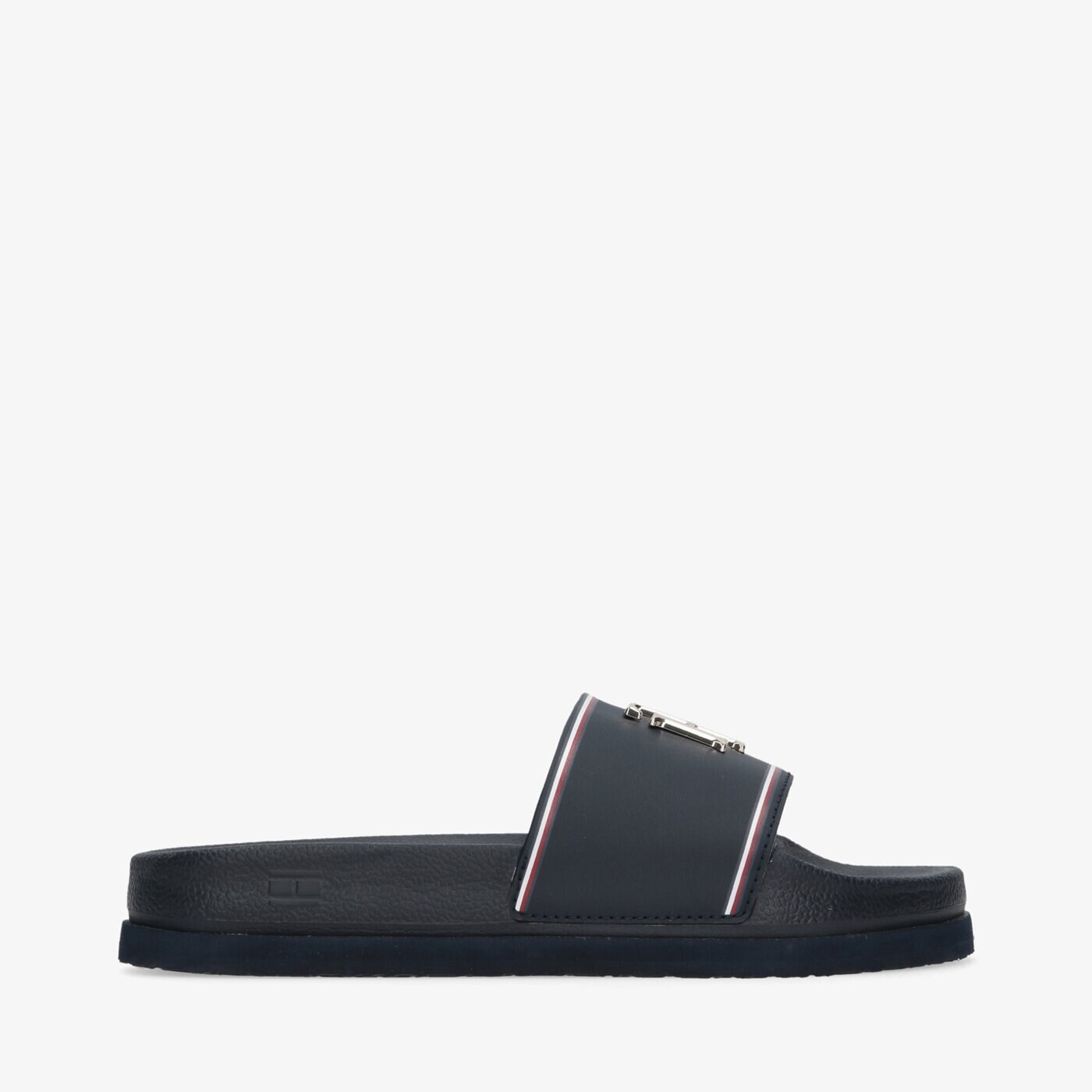 Damskie klapki TOMMY HILFIGER TH HARDWARE FLATFORM POOL SLIDE fw0fw06308dw5 kolor granatowy