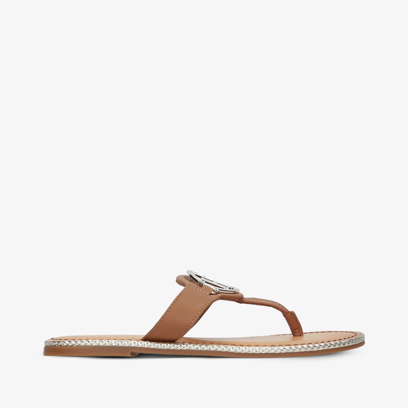 Damskie klapki TOMMY HILFIGER ESSENTIAL LEATHER FLAT SANDAL fw0fw05620gu9 kolor brązowy