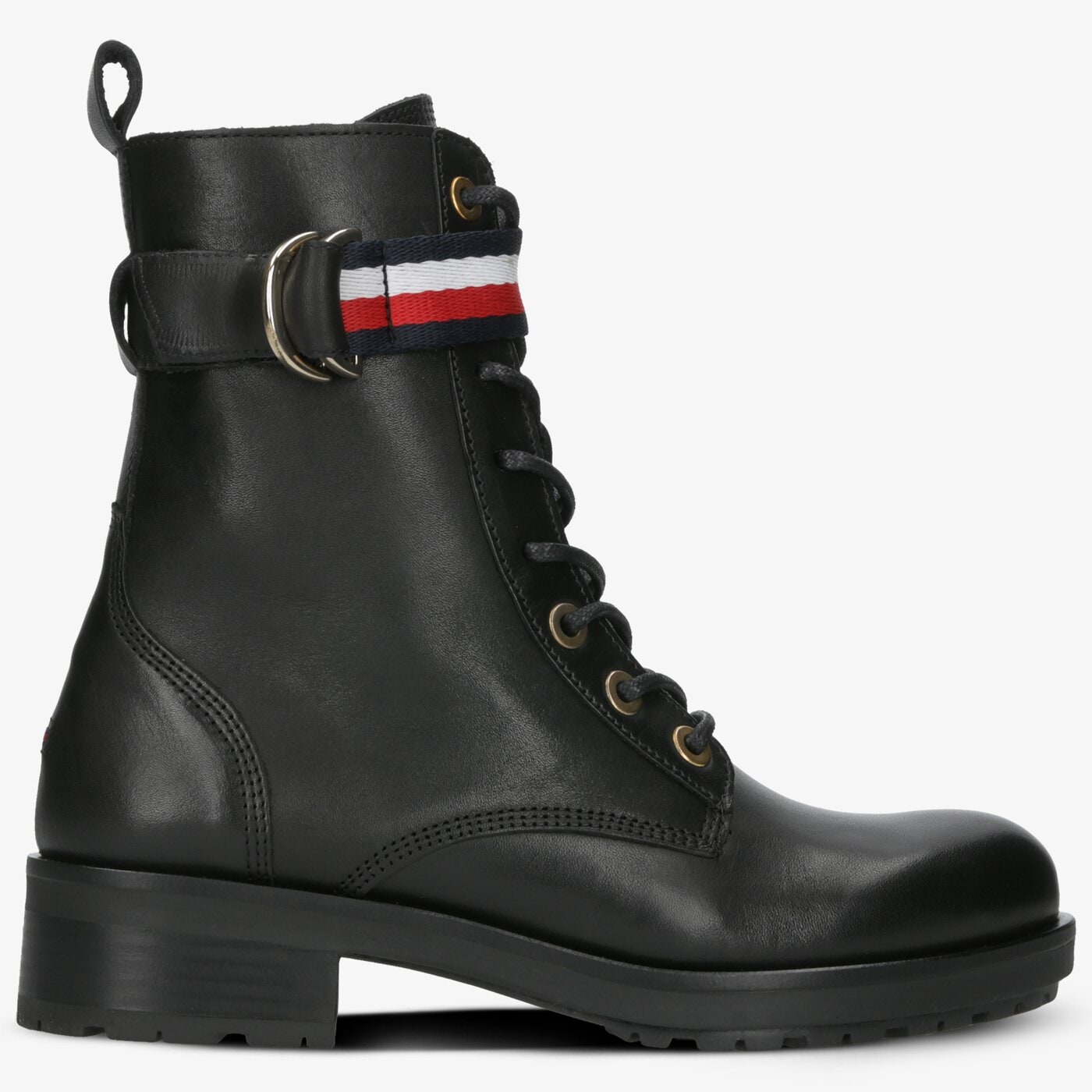 Damskie botki / sztyblety TOMMY HILFIGER CORPORATE RIBBON BIKERBOOT fw0fw04326990 kolor czarny