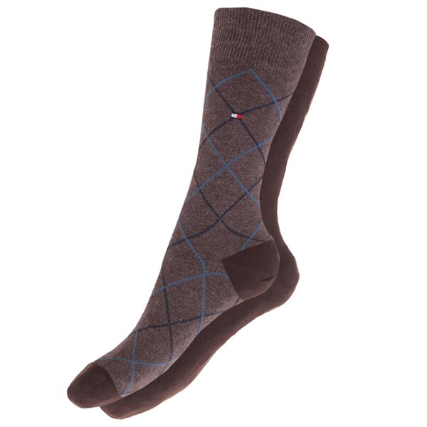 Męskie skarpetki TOMMY HILFIGER SKARPETY TATTERSALL 2P 442009001138 kolor brązowy