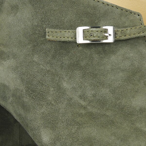 Damskie botki / sztyblety SYMBIOSIS BOTEK DAENERYS WELUR CIEMNA ZIELEŃ ZAMSZ KHAKI 989990 kolor khaki