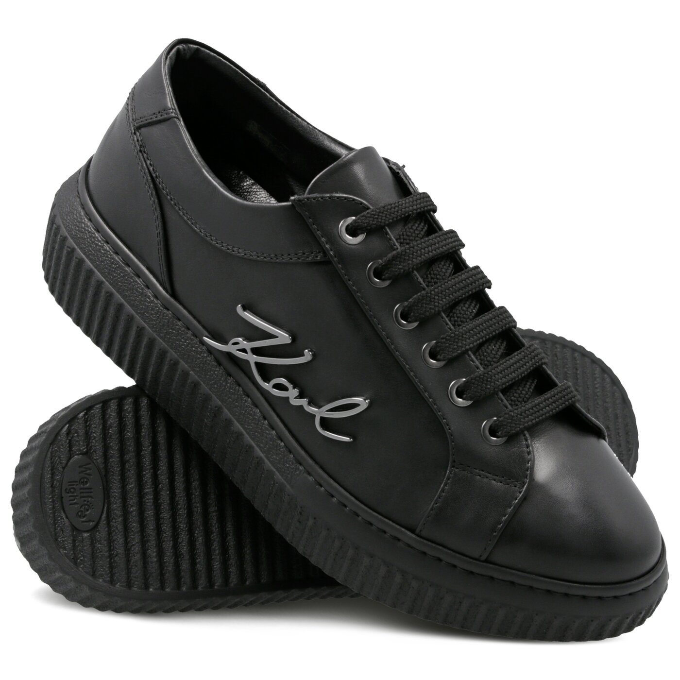 Damskie sneakersy (buty) KARL LAGERFELD KREEPER LO SIGNIA LACE LTHR kl42305000 kolor czarny