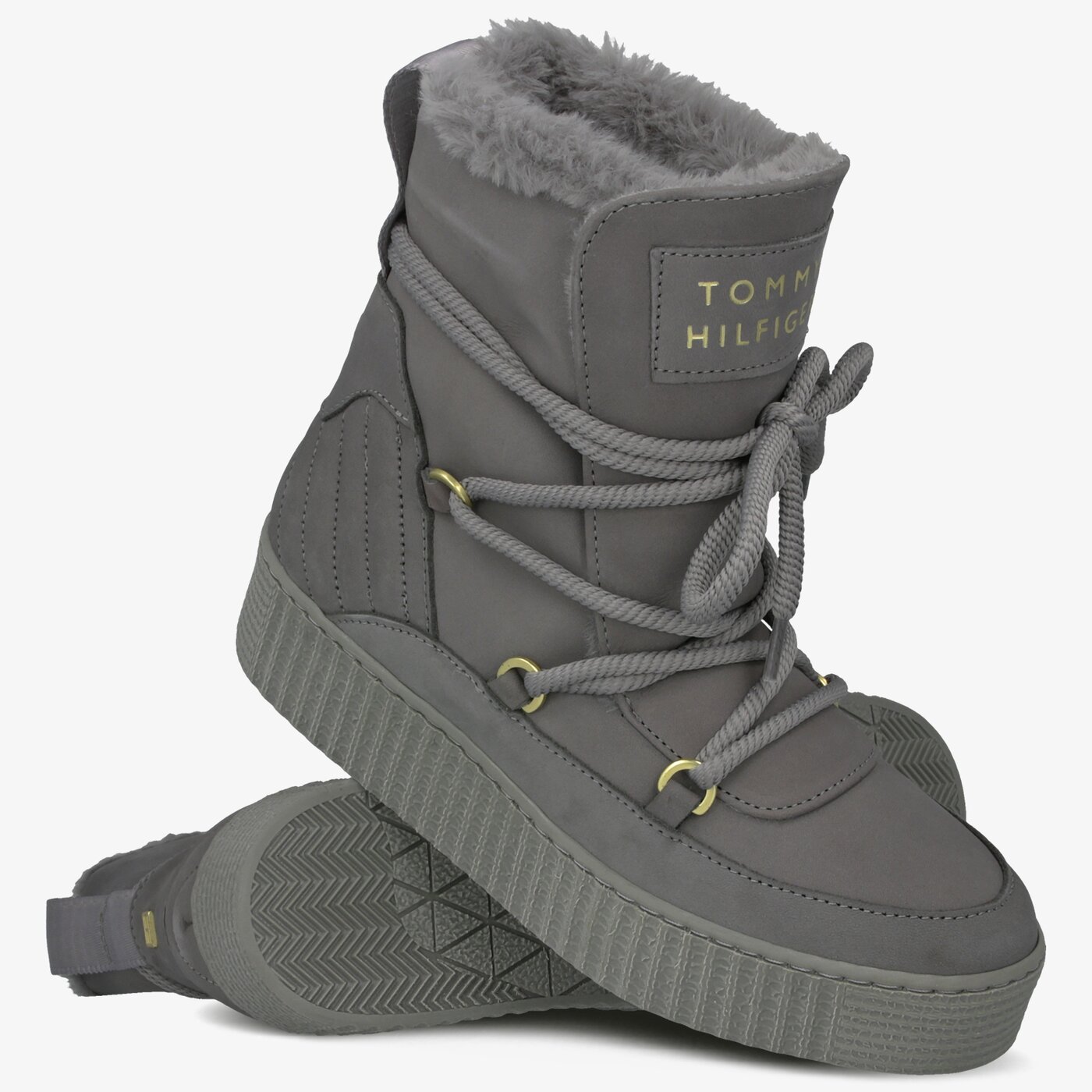 Damskie śniegowce TOMMY HILFIGER COSY BOOTIE fw0fw04401023 kolor szary