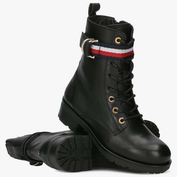 Damskie botki / sztyblety TOMMY HILFIGER CORPORATE RIBBON BIKERBOOT fw0fw04326990 kolor czarny