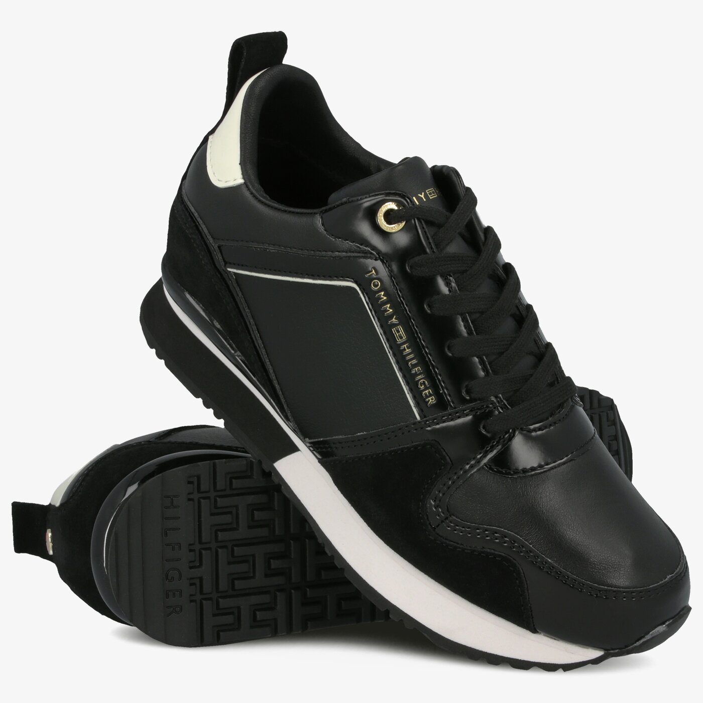 Damskie sneakersy (buty) TOMMY HILFIGER LEATHER WEDGE SNEAKER fw0fw04420990 kolor czarny