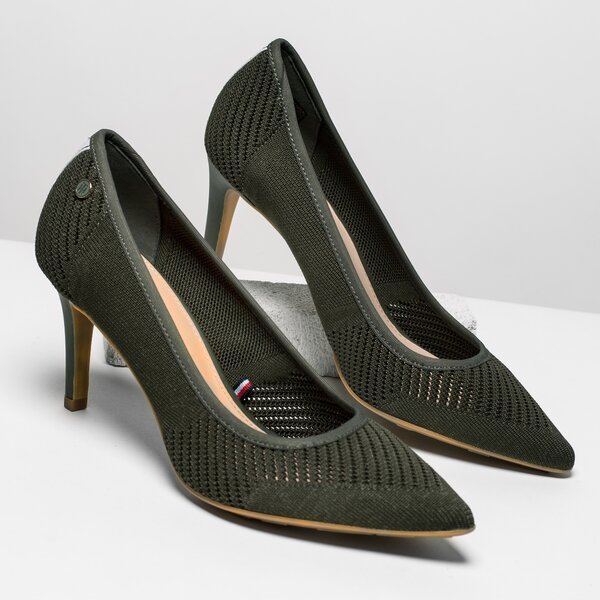 Damskie szpilki / czółenka TOMMY HILFIGER TOMMY KNIT POINTY PUMP fw0fw02971011 kolor khaki