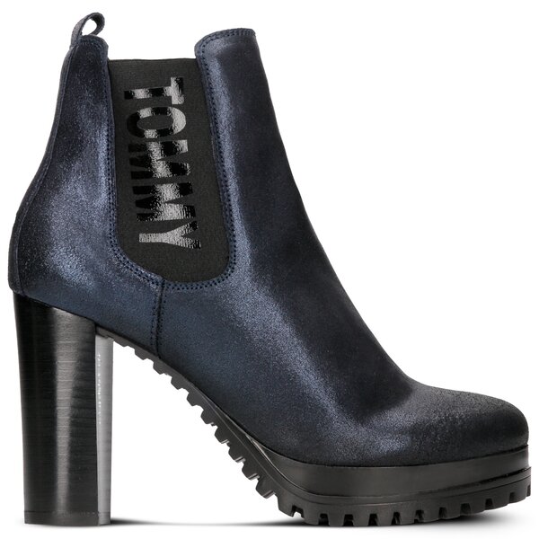 Damskie botki / sztyblety TOMMY HILFIGER METALLIC HEELED CHELSEA BOOT en0en00250403 kolor granatowy