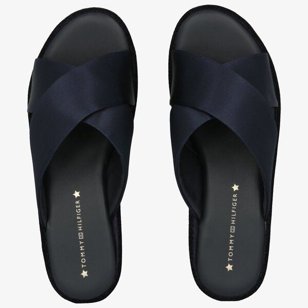 Damskie klapki TOMMY HILFIGER INT JEMILIA 4D SATIN ELEVATED MULE SANDAL fw0fw03842403 kolor granatowy