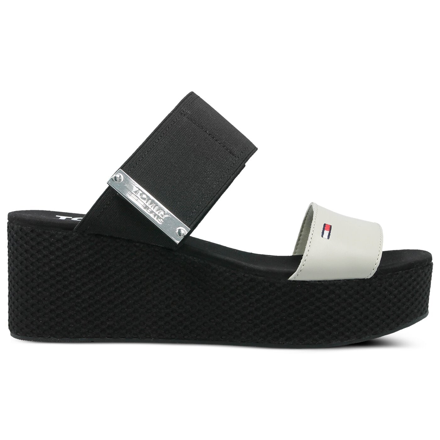 Damskie klapki TOMMY HILFIGER MATERIAL MIX FLATFORM SANDAL en0en00217156 kolor czarny