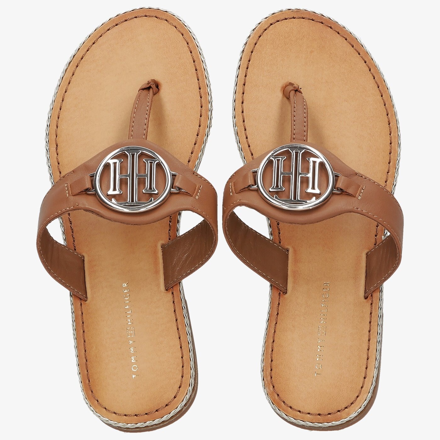 Damskie klapki TOMMY HILFIGER ESSENTIAL LEATHER FLAT SANDAL fw0fw05620gu9 kolor brązowy