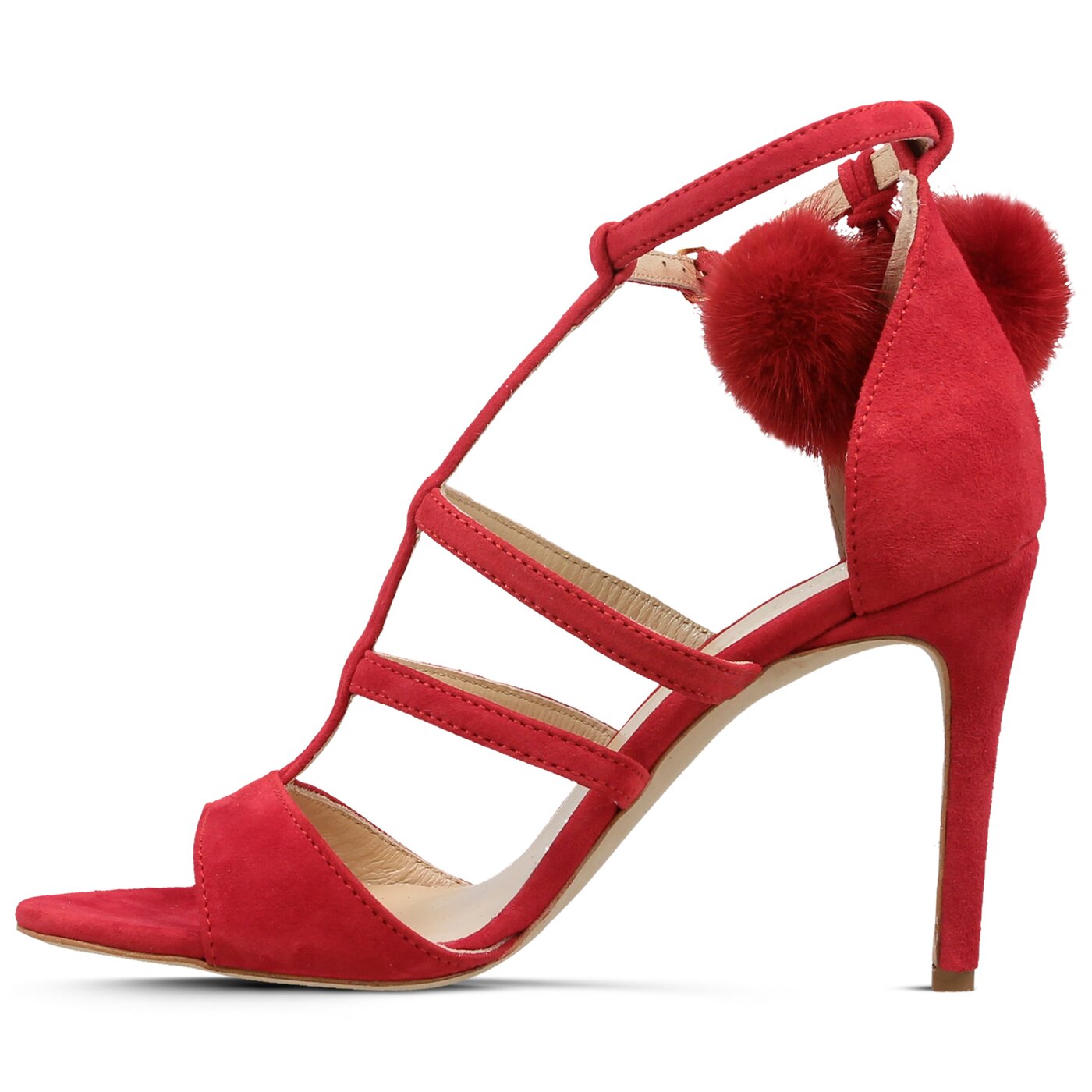 Damskie sandały SYMBIOSIS LISA FUR SANDALS CZERWONE 11080012 kolor czerwony