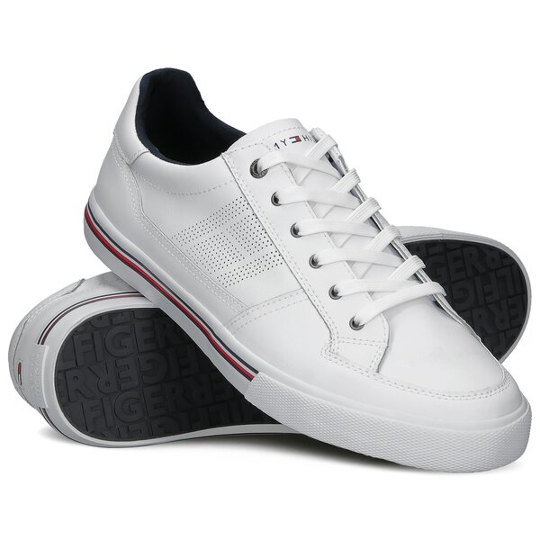 Męskie trampki TOMMY HILFIGER CORE CORPORATE LEATHER SNEAKER fm0fm03393ybr kolor biały