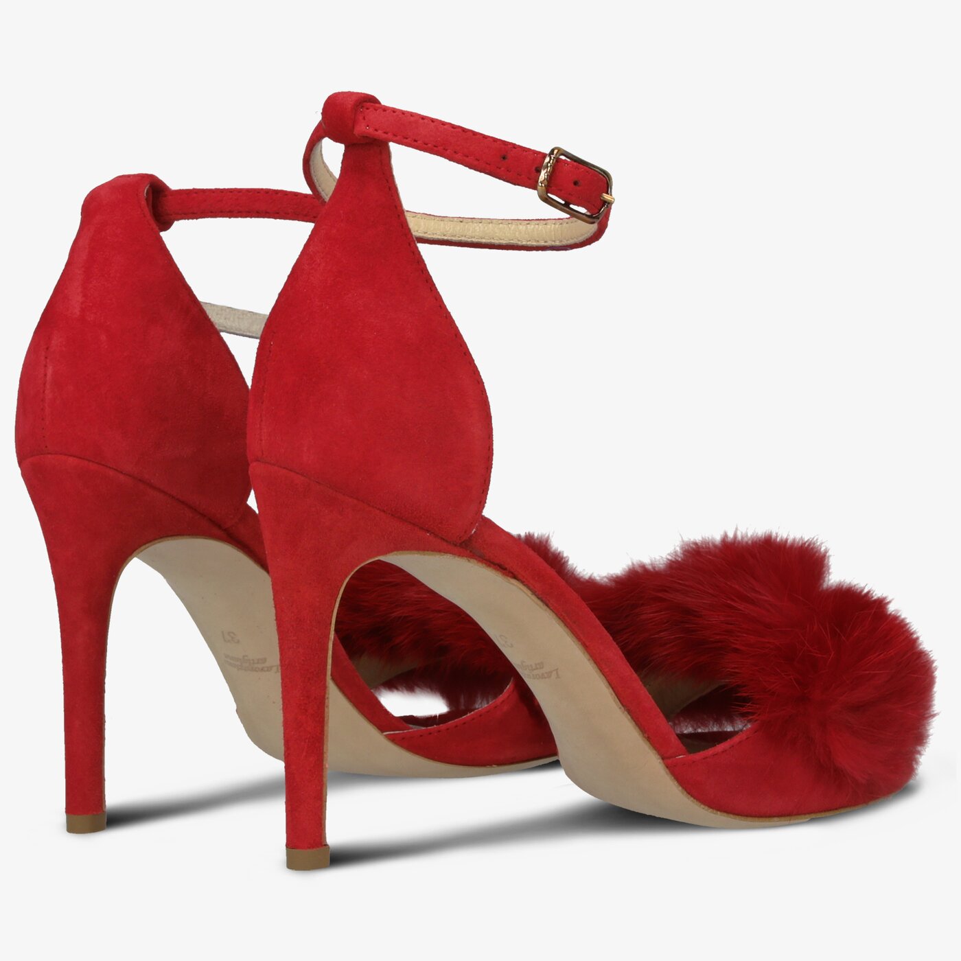 Damskie sandały SYMBIOSIS LISA FUR SANDALS CZERWONE 1107134 kolor czerwony