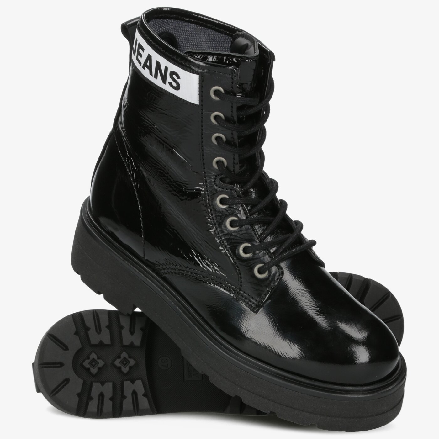 Damskie botki / sztyblety TOMMY HILFIGER PATENT LEATHER FLATFORM BOOT en0en00700bds kolor czarny