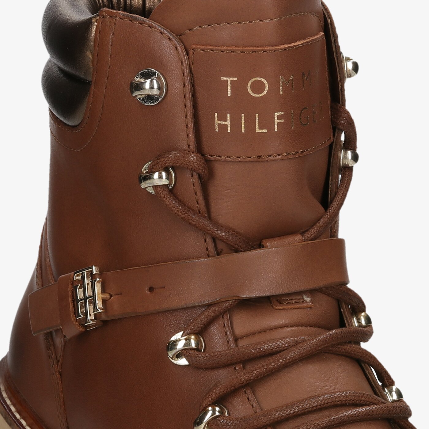 Damskie botki / sztyblety TOMMY HILFIGER POLISHED LEATHER FLAT BOOT fw0fw06042gvi kolor brązowy