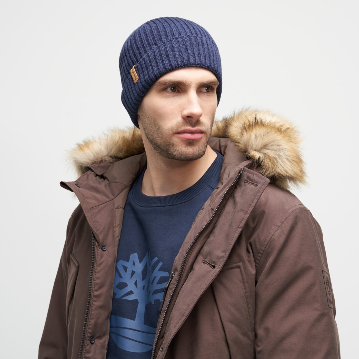 Damska czapka zimowa TIMBERLAND CZAPKA RIB KNIT BEANIE tb0a66524511 kolor granatowy