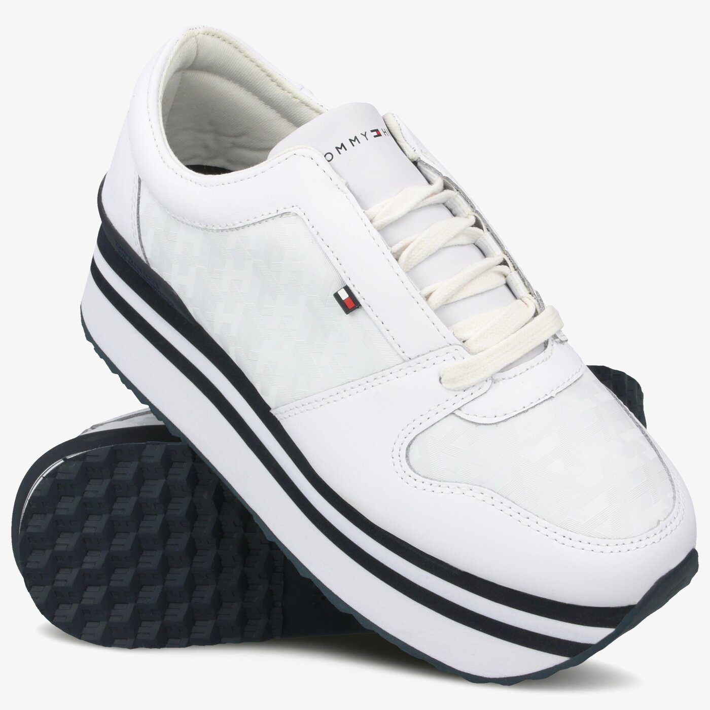 Damskie sneakersy (buty) TOMMY HILFIGER TOMMY JACQUARD FLATFORM SNEAKER fw0fw04680ybs kolor biały