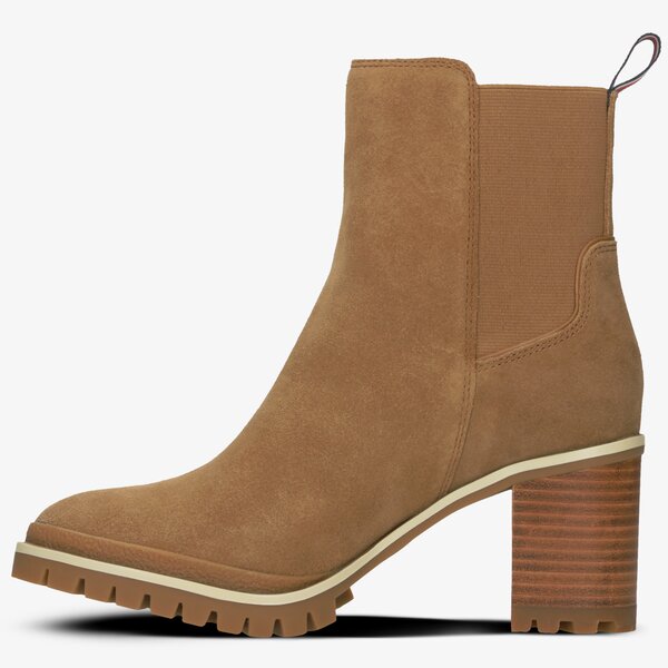 Damskie botki / sztyblety TOMMY HILFIGER SPORTY MID HEEL CHELSEA fw0fw04342203 kolor brązowy