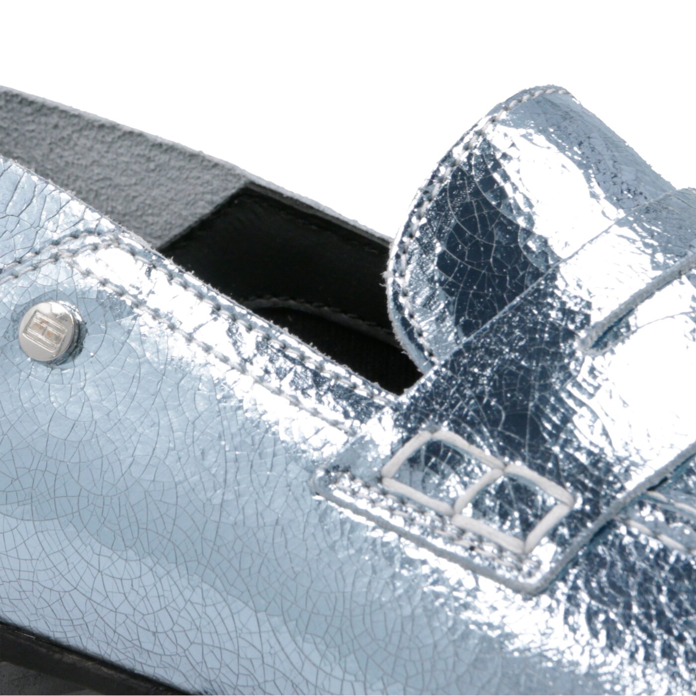 Damskie espadryle TOMMY HILFIGER DORIS CRACKLE METALLIC FLAT LOAFER fw0fw03929447 kolor srebrny