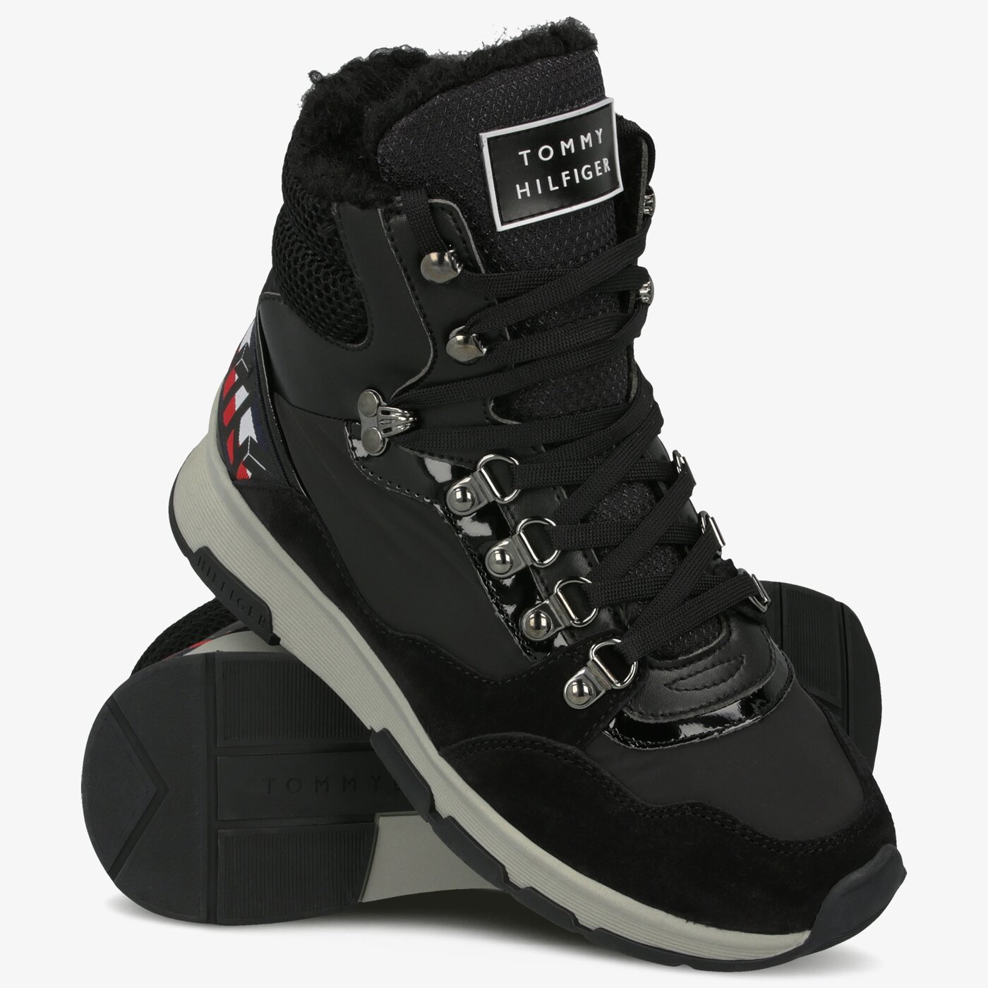 Damskie sneakersy (buty) TOMMY HILFIGER PATENT FASHION SPORTY BOOT fw0fw04593bds kolor czarny