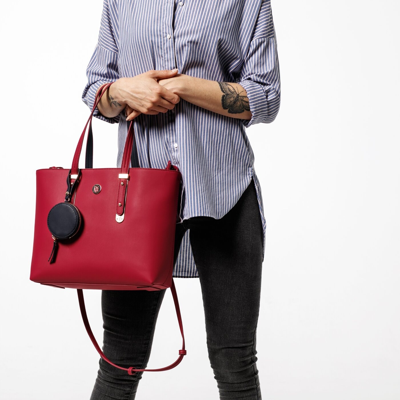 Damska torebka TOMMY HILFIGER TOREBKA MODERN HARDWARE MED TOTE aw0aw06918529 kolor bordowy