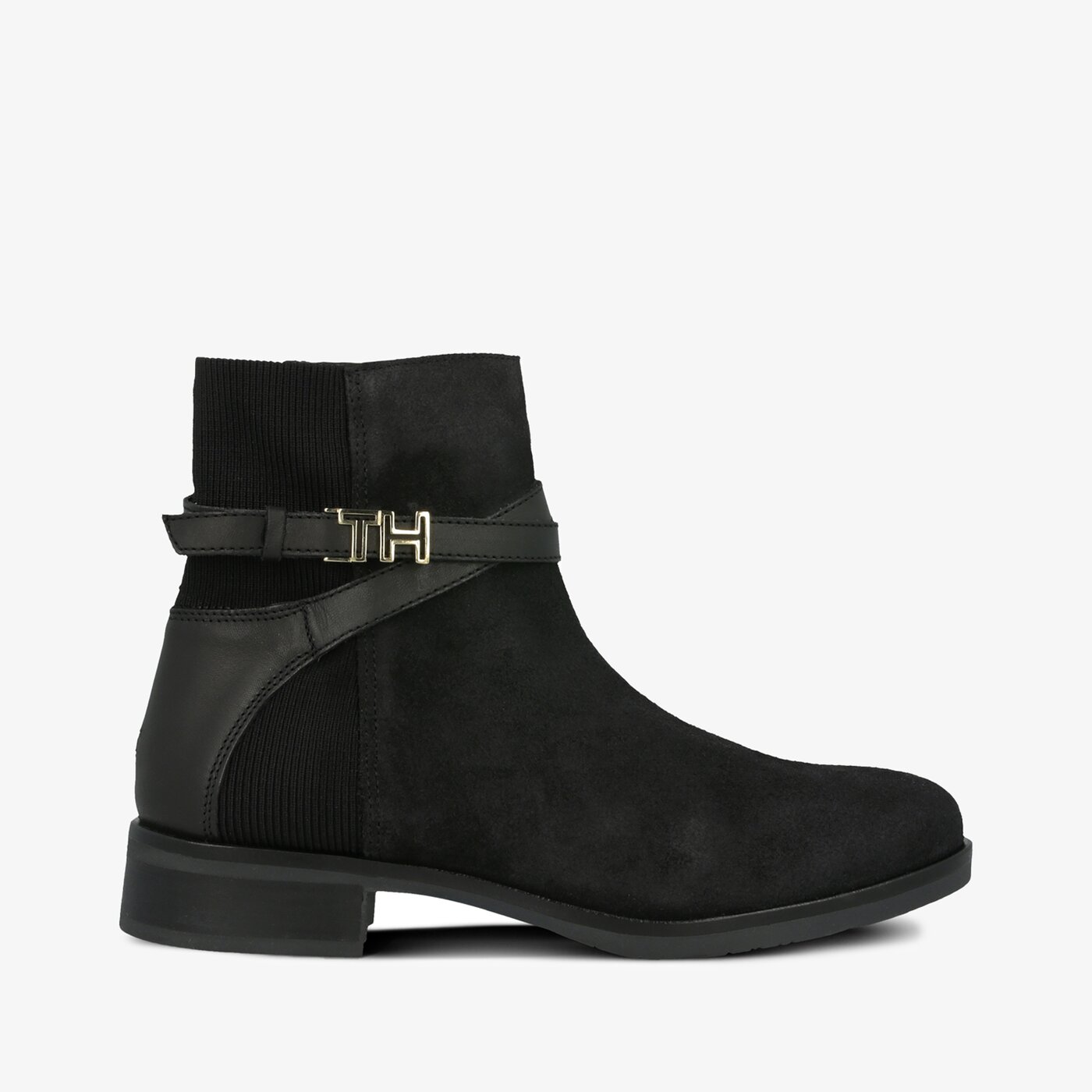 Damskie botki / sztyblety TOMMY HILFIGER TH HARDWARE SUEDE FLAT BOOTIE fw0fw04281990 kolor czarny