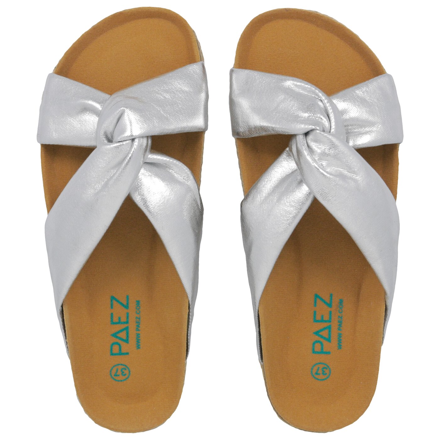 Damskie klapki PAEZ BIO SANDAL KNOT SILVER 1932769s8201-105 kolor srebrny