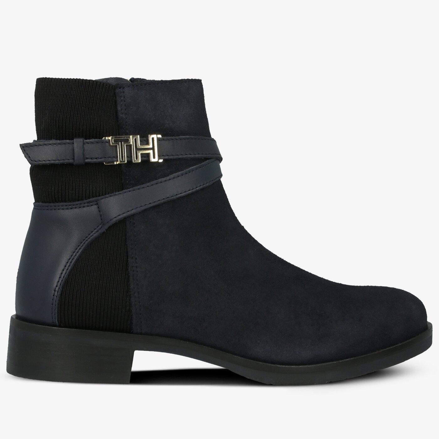 Damskie botki / sztyblety TOMMY HILFIGER TH HARDWARE SUEDE FLAT BOOTIE fw0fw04281403 kolor granatowy