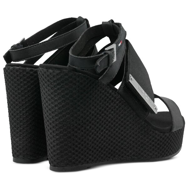 Damskie sandały TOMMY HILFIGER MATERIAL MIX WEDGE SANDAL en0en00048990 kolor czarny