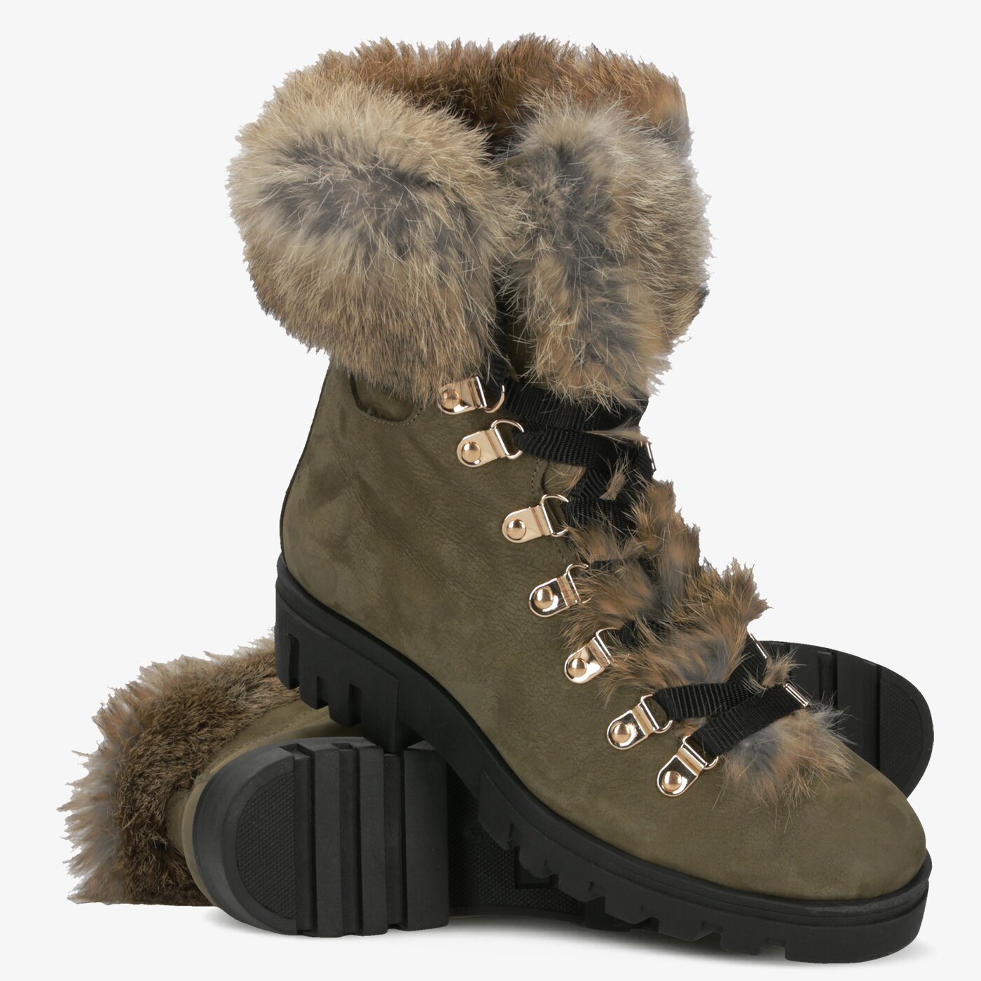 Damskie botki / sztyblety SYMBIOSIS SO FLUFFY  sywc219010 kolor khaki