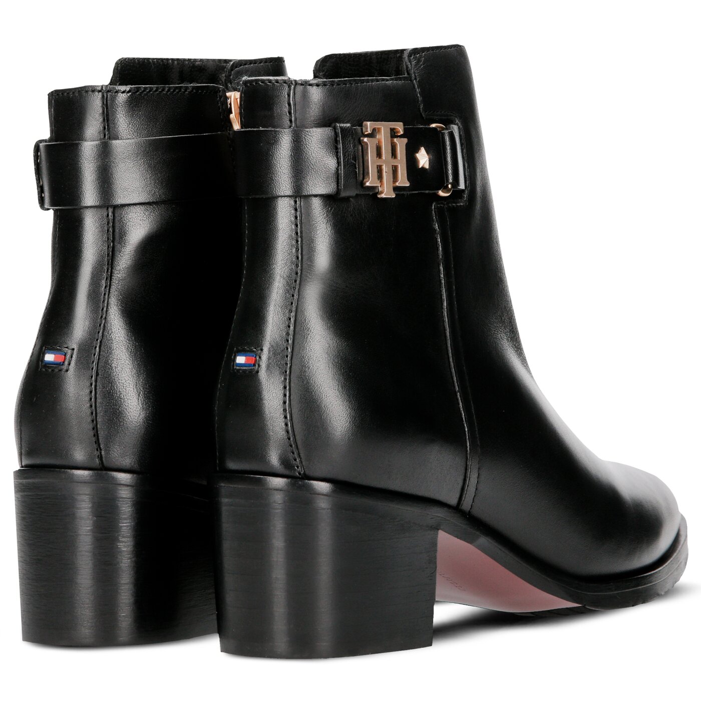 Damskie botki / sztyblety TOMMY HILFIGER TH BUCKLE MID HEEL BOOT LEATHER fw0fw03630990 kolor czarny