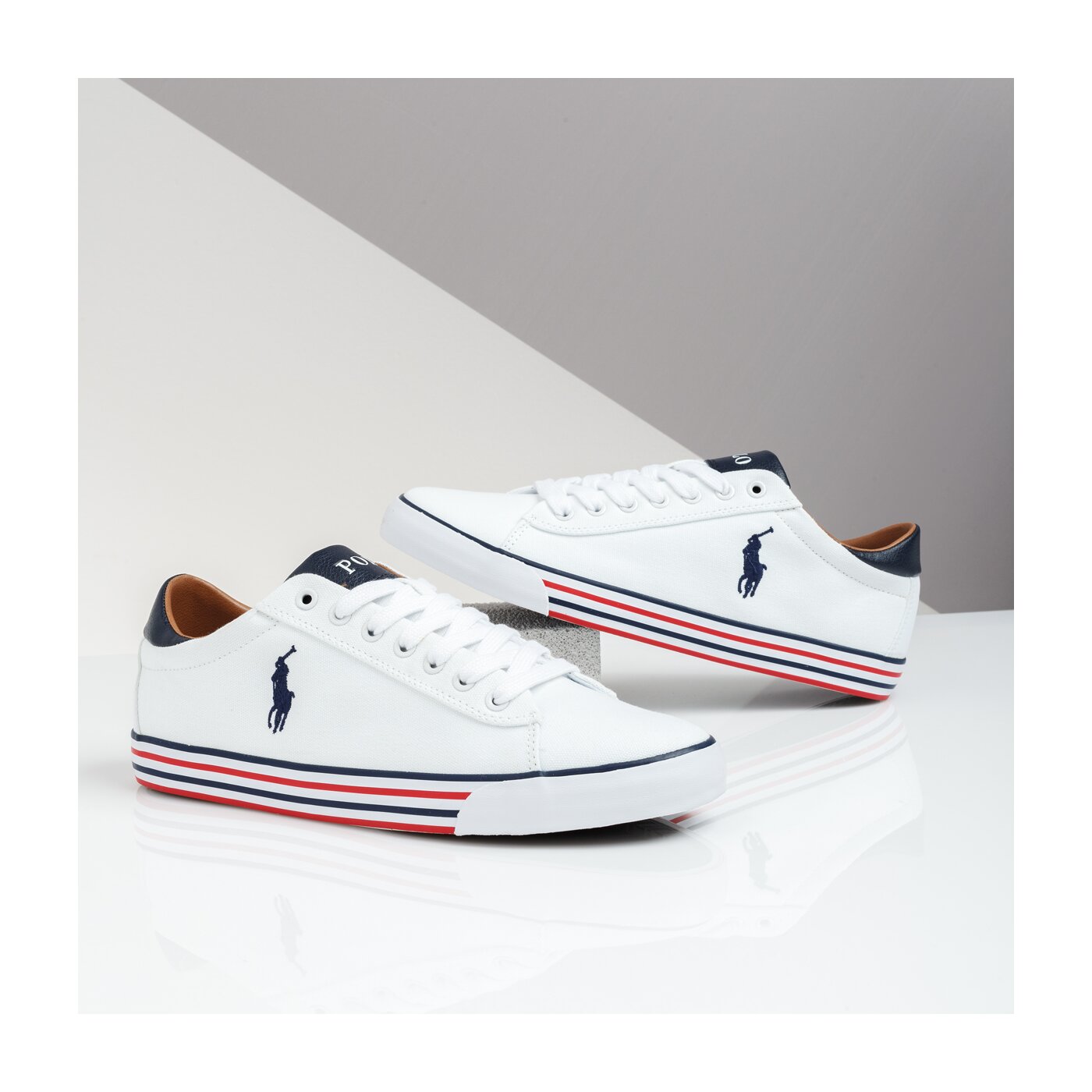 Męskie trampki POLO RL HARVEY NE PURE WHITE/NEWPORT NAVY CANVAS 816190758ead kolor biały