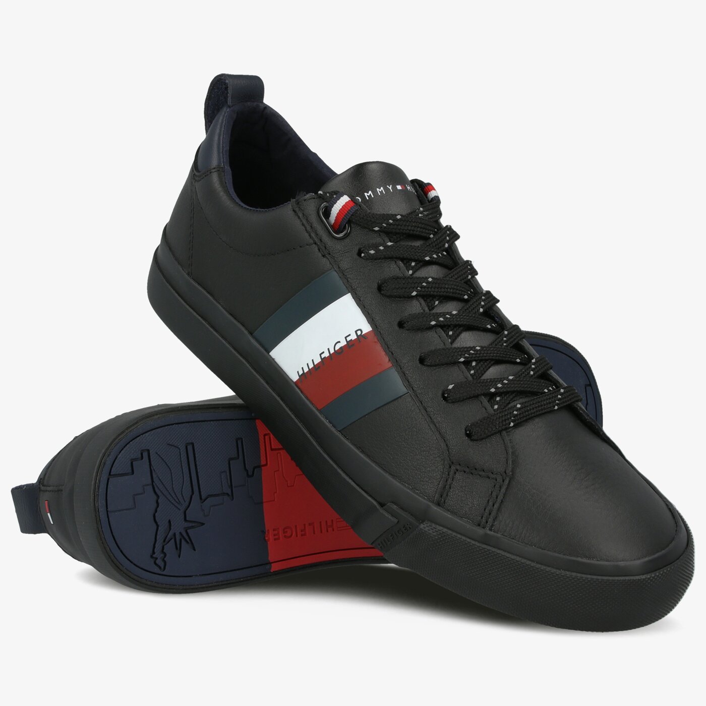 Męskie trampki TOMMY HILFIGER FLAG DETAIL LEATHER SNEAKER fm0fm02576bds kolor czarny