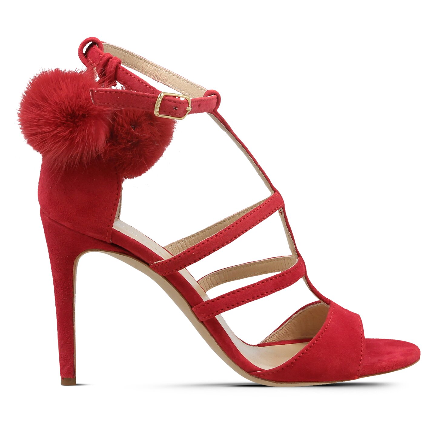 Damskie sandały SYMBIOSIS LISA FUR SANDALS CZERWONE 11080012 kolor czerwony