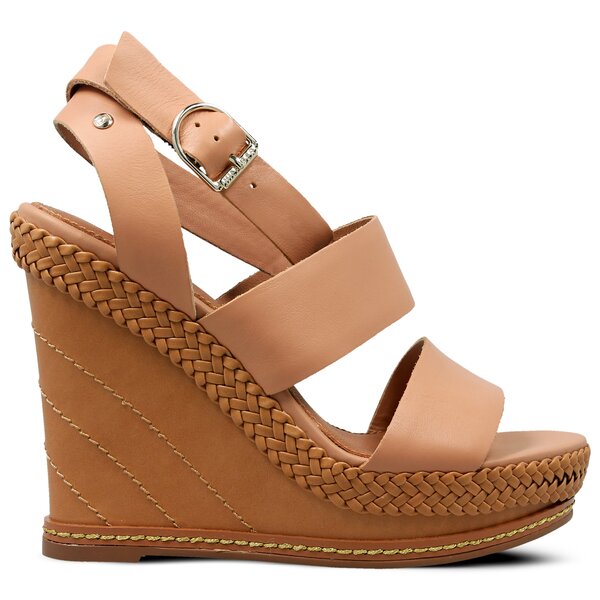 Damskie sandały TOMMY HILFIGER ELEVATED LEATHER WEDGE SANDAL fw0fw02575297 kolor beżowy