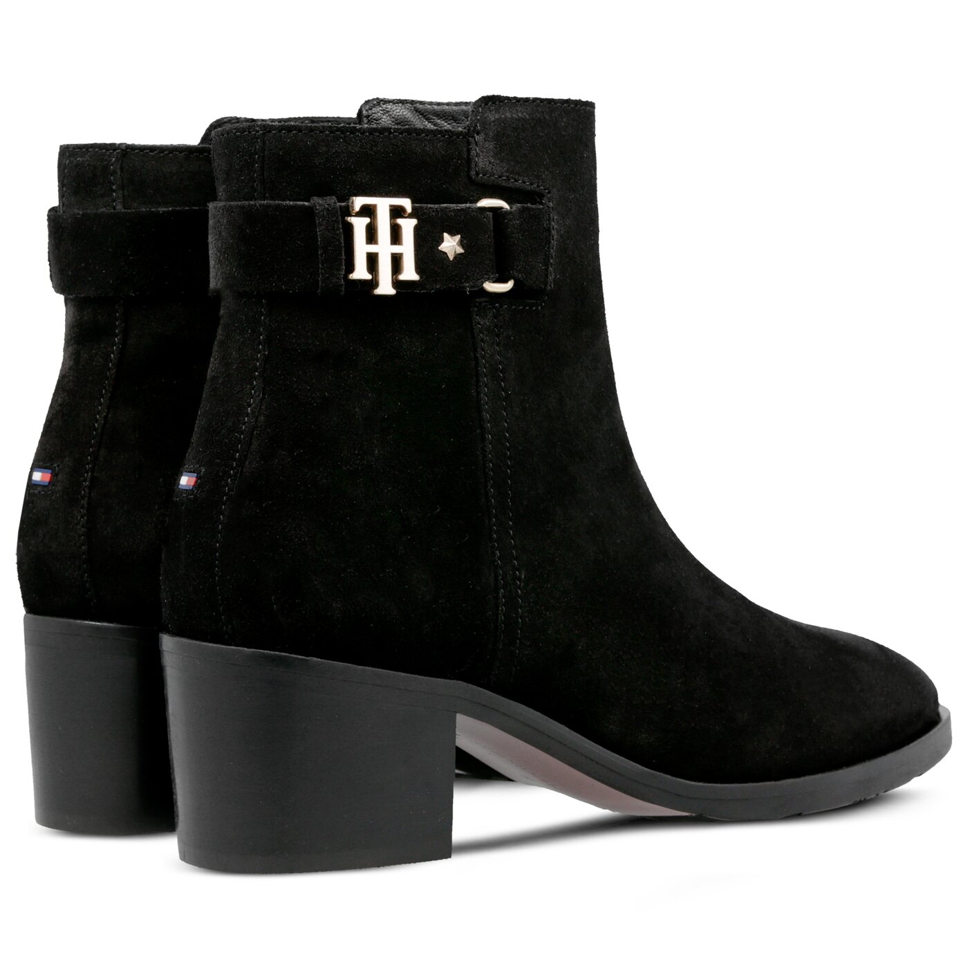Damskie botki / sztyblety TOMMY HILFIGER TH BUCKLE MID HEEL BOOT SUEDE fw0fw03629990 kolor czarny