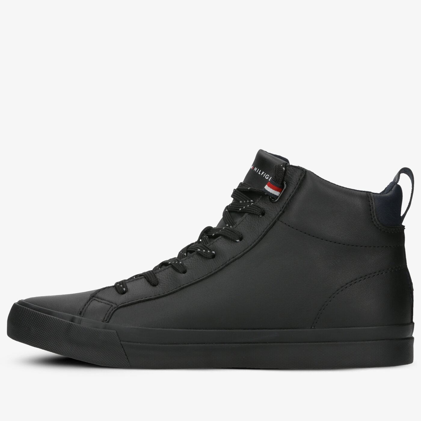 Męskie trampki TOMMY HILFIGER FLAG DETAIL LEATHER SNEAKER HIGH fm0fm02371990 kolor czarny
