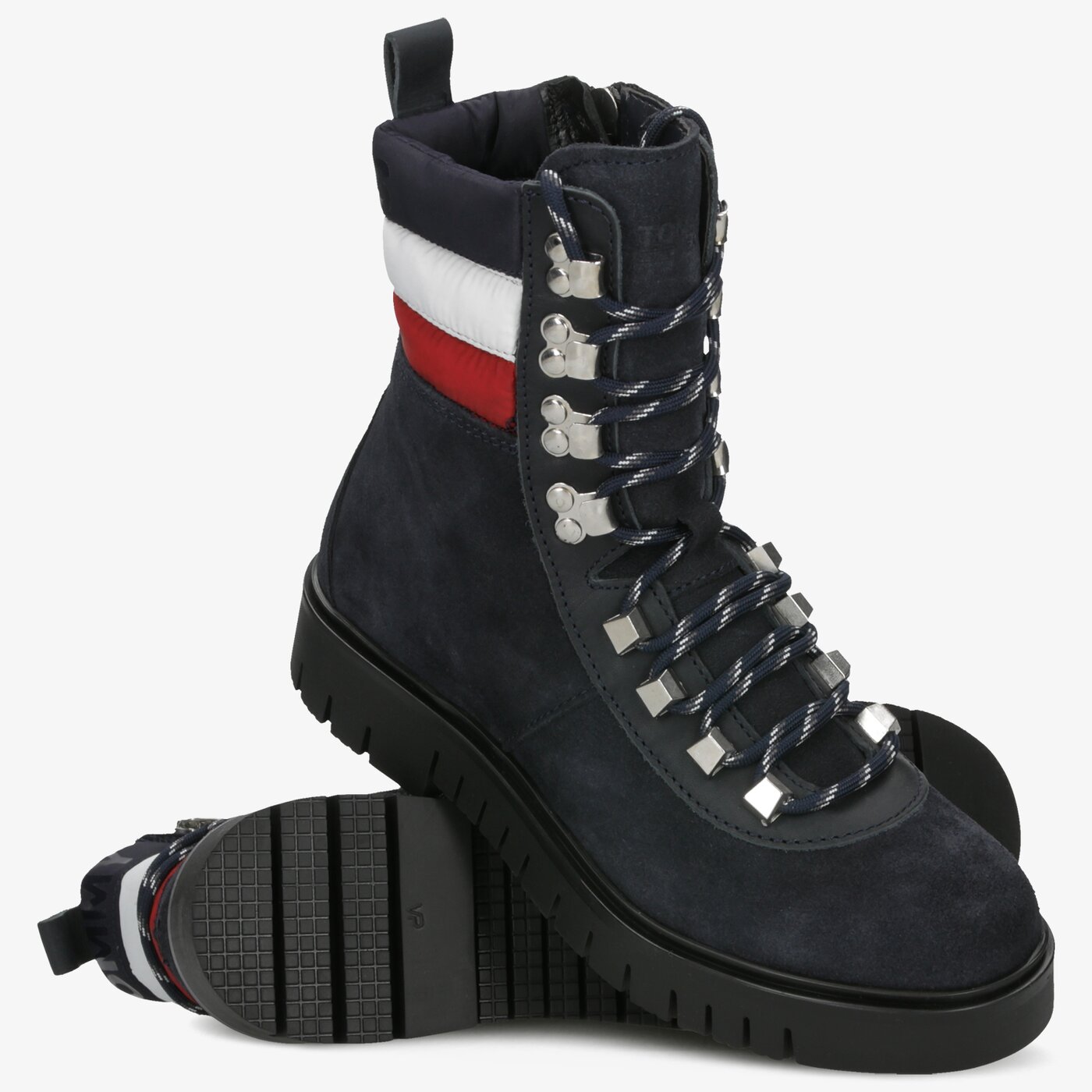 Damskie botki / sztyblety TOMMY HILFIGER PADDED NYLON LACE UP BOOT en0en00613403 kolor granatowy