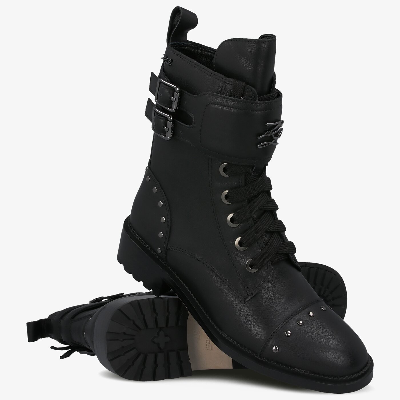 Damskie botki / sztyblety KARL LAGERFELD DANTON HI CUFF STUD BOOT kl4307600s kolor czarny