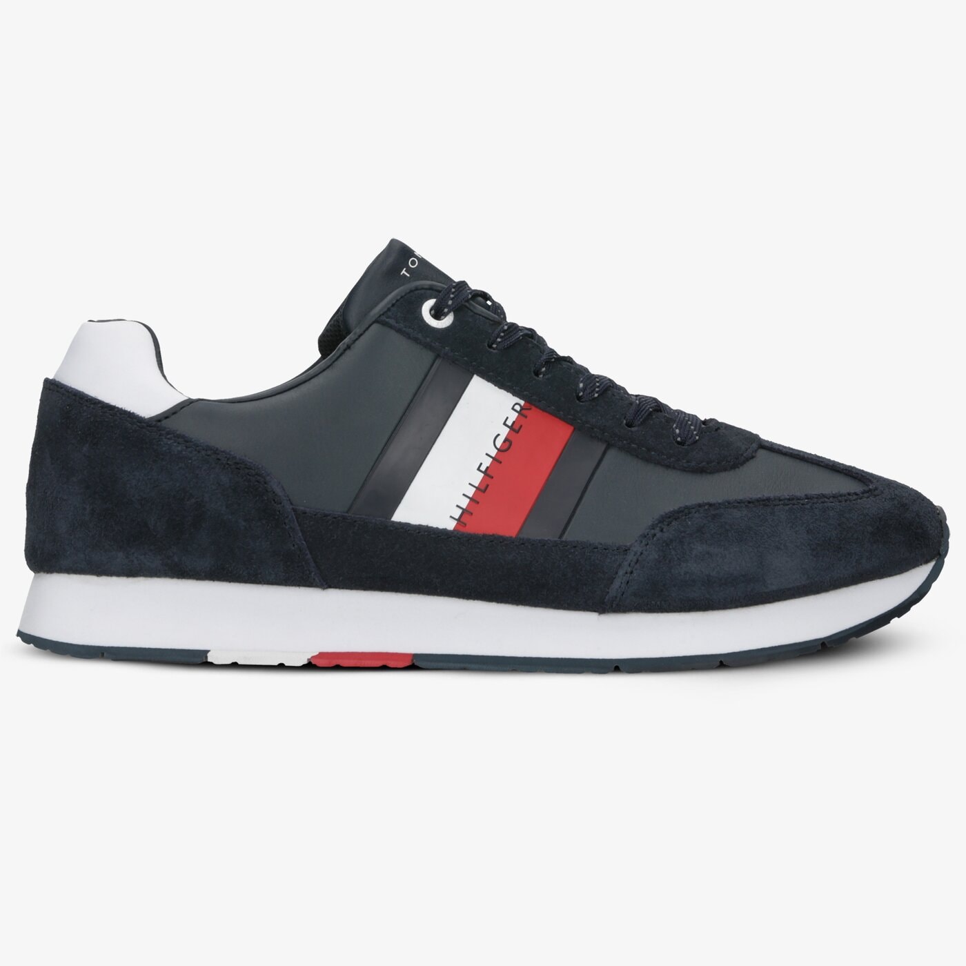 Męskie sneakersy (buty) TOMMY HILFIGER CORPORATE LEATHER FLAG RUNNER fm0fm02380403 kolor granatowy